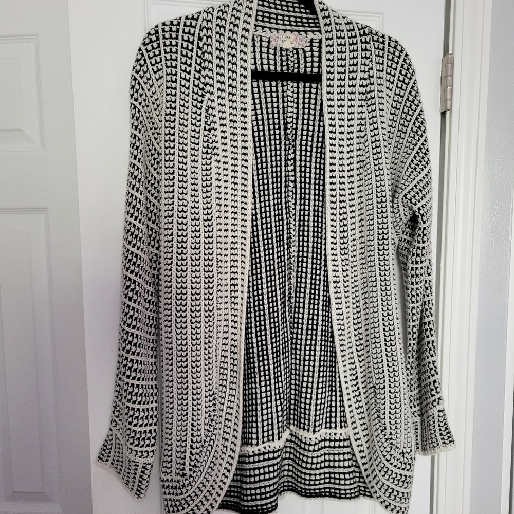 Black and White Textured Cardigan